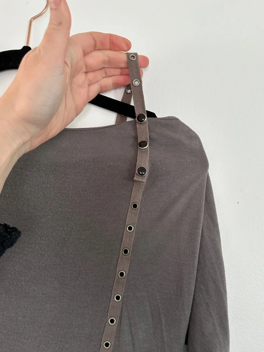 Salvage Y2K Grunge Gray Snap Button Rocker Punk Rivet Thrashed Thin Top XS - Picture 4 of 16